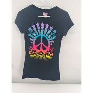 Ransom Girl T-Shirt Vintage Black Rainbow Peace Sign Star Graphic Y2K Size L